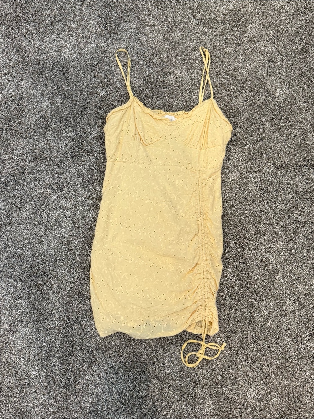 Sunshine Eyelet Spaghetti Strap Mini Dress - Yellow